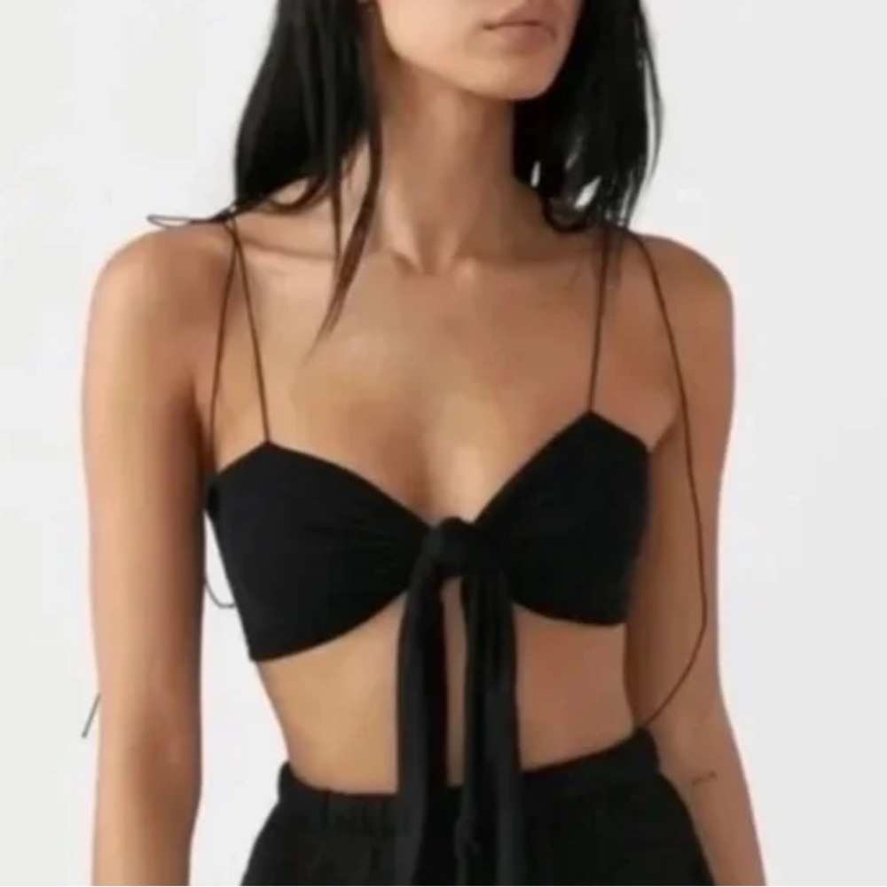 Joah Brown White Tie-Front Bandeau Top